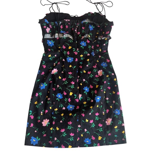 FOR LOVE & LEMONS - ROBIN RUCHED & RUFFLED BLACK FLORAL MINI DRESS NEW -SMALL - Picture 9 of 16